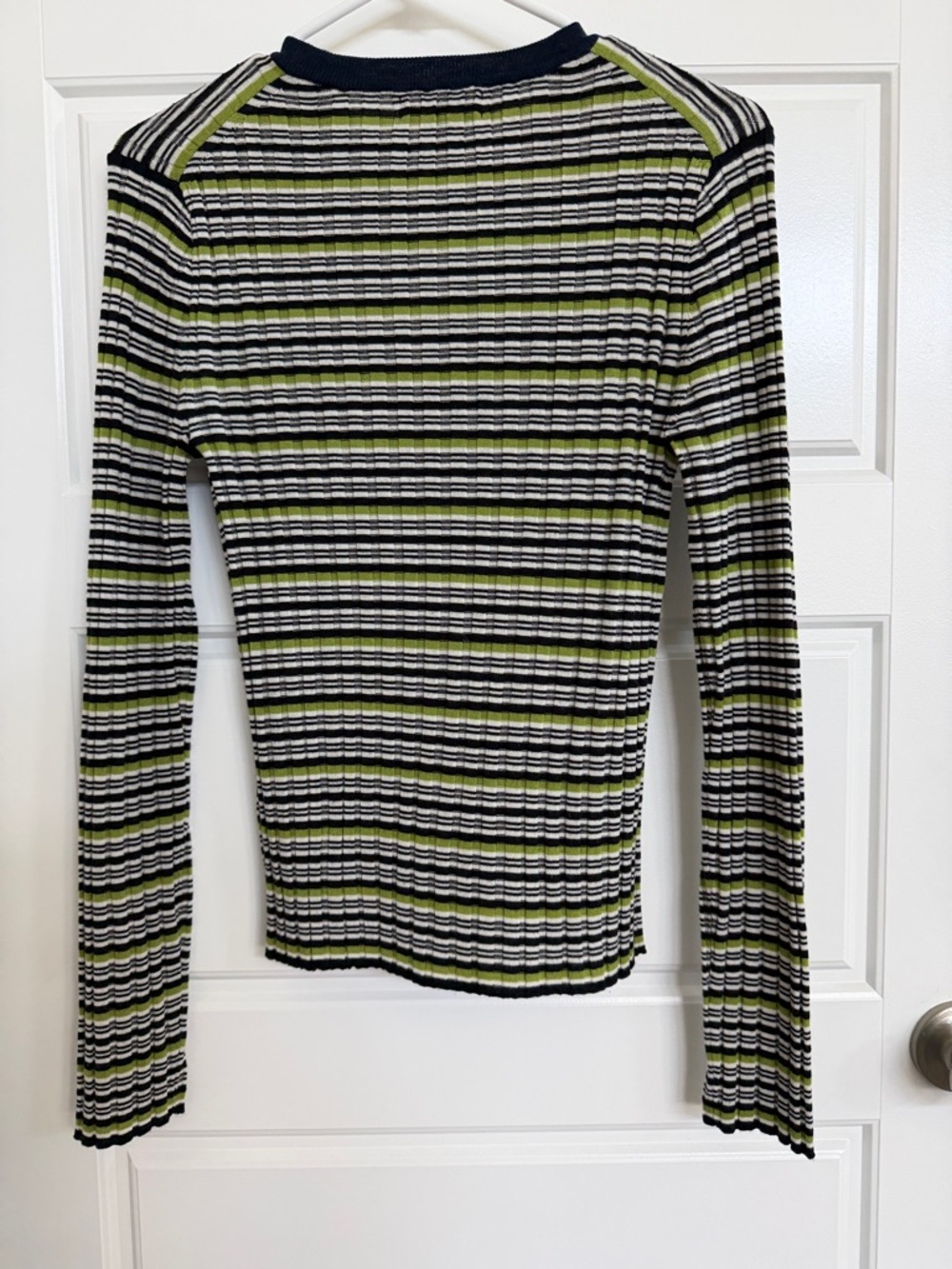 J. Crew Black, White & Olive Green Striped Ribbed Long-Sleeve Top - Picture 2 of 7